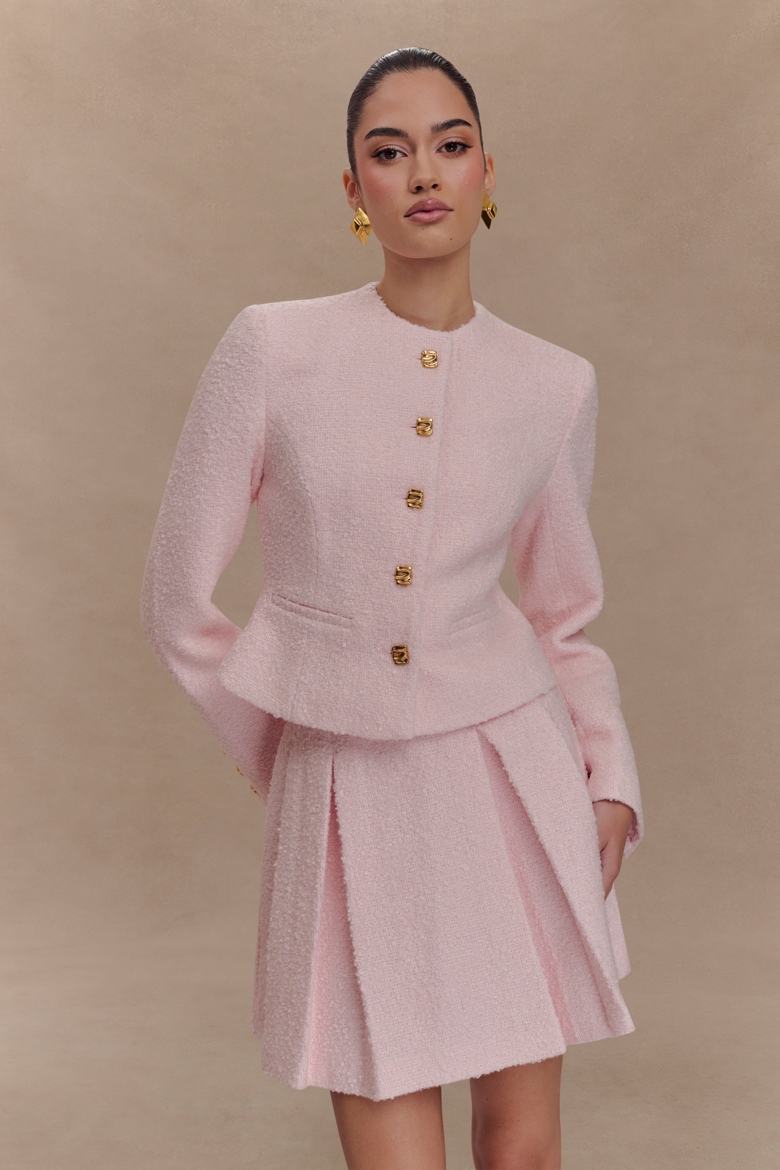 Cleo Boucle Mini Skirt in Powder Pink – Chic&Drifts