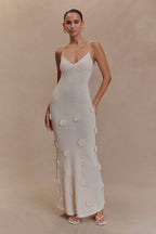 Suki Knit Maxi Dress With Flowers in Nude – Chic&Drifts