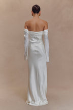 Giselle Off Shoulder Cowl Neck Maxi Dress in White – Chic&Drifts
