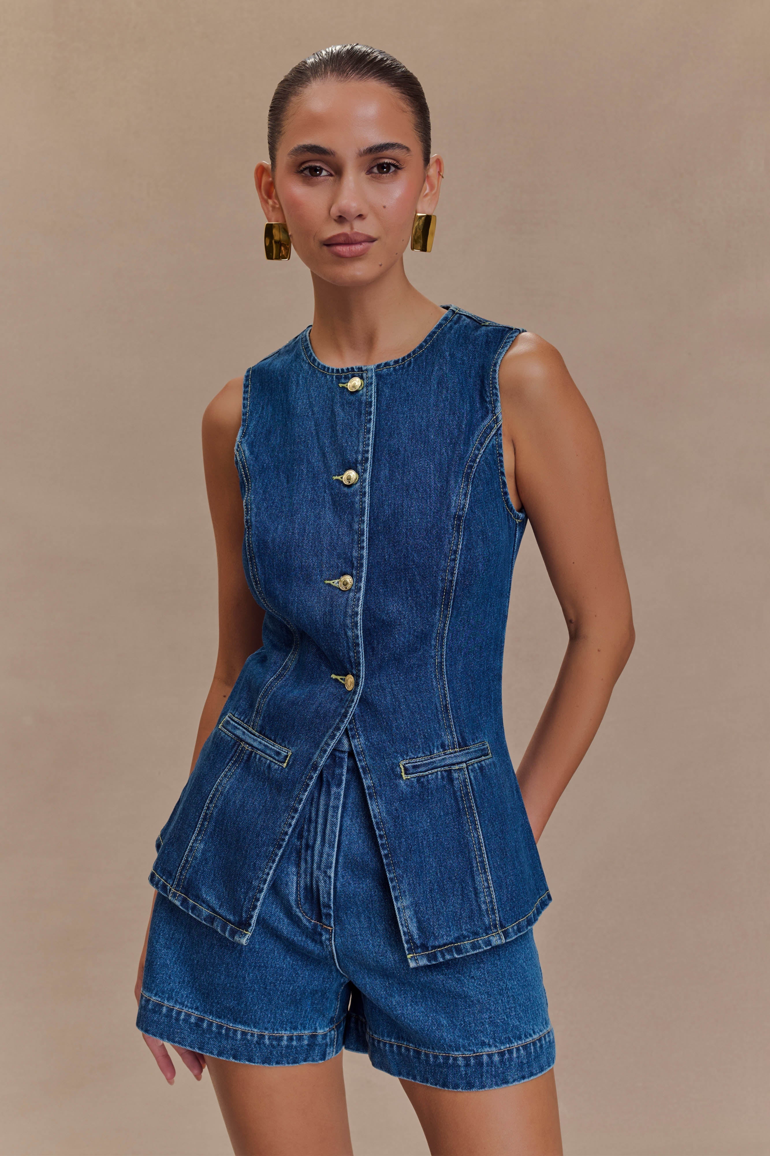 Abel Denim Button Up Top in Dark Blue – Chic&Drifts