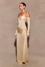 Ingrid Metallic Knit Maxi Dress in Bronze – Chic&Drifts