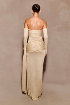 Ingrid Metallic Knit Maxi Dress in Bronze – Chic&Drifts