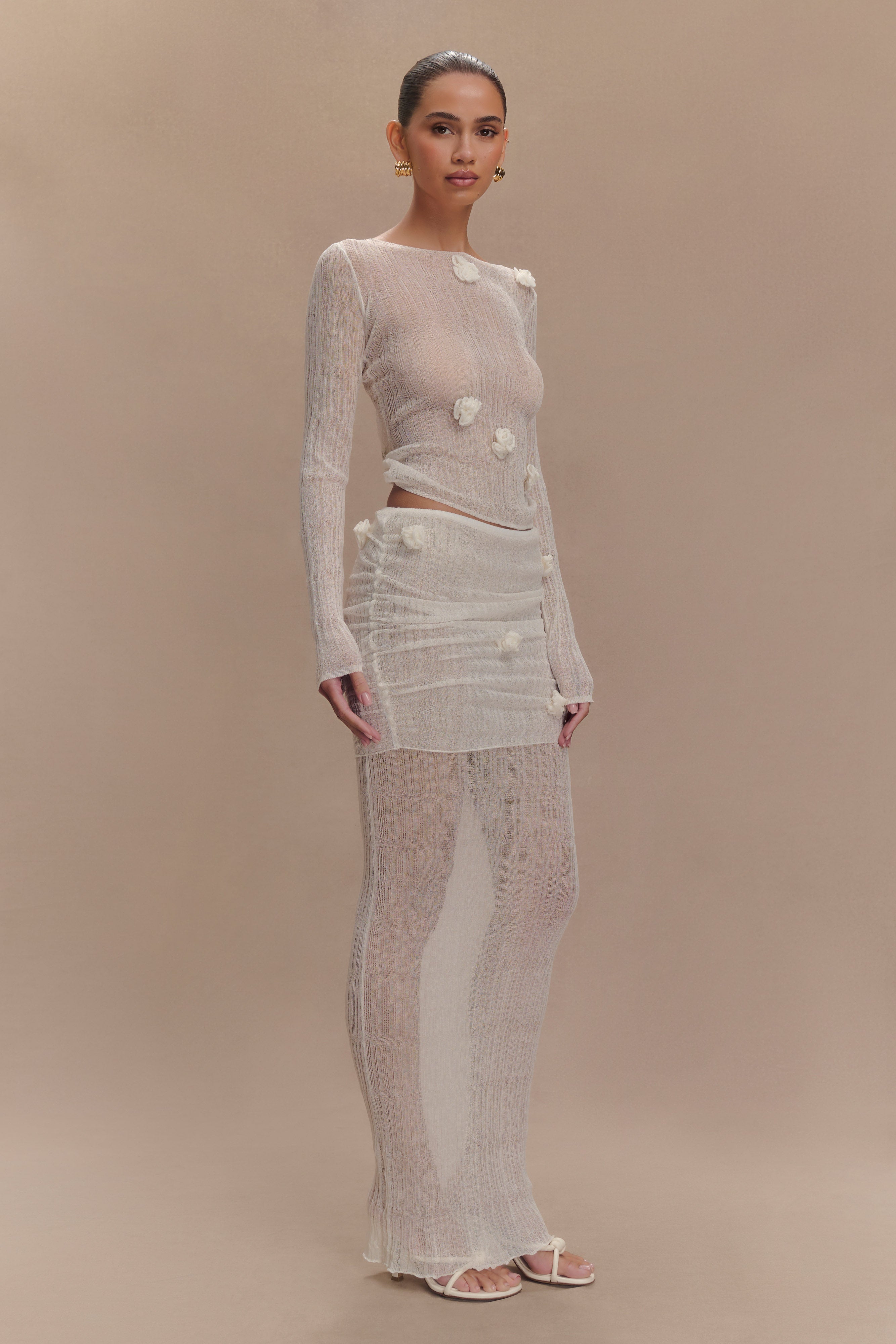 Orianna Orchid Knit Maxi Skirt in Ivory – Chic&Drifts