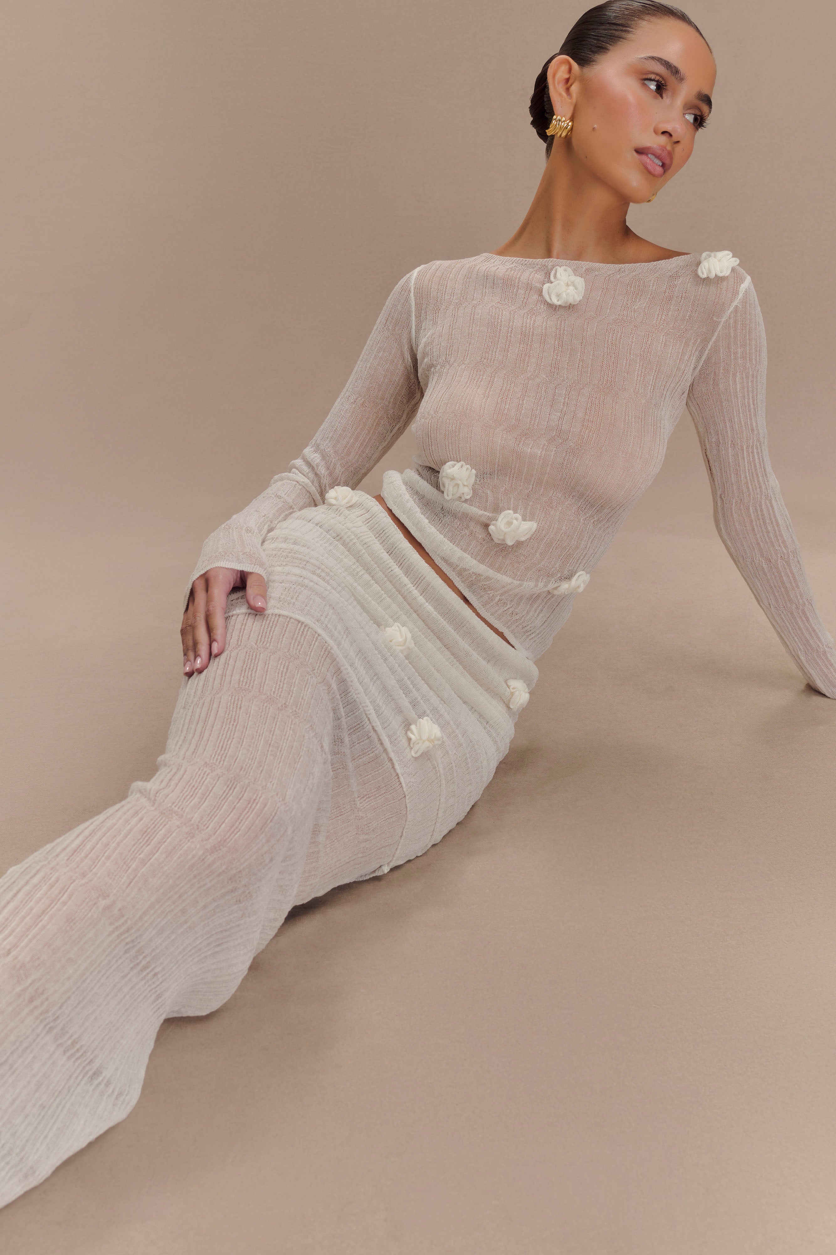 Orianna Orchid Knit Maxi Skirt in Ivory – Chic&Drifts