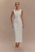 Reyna Denim Midi Dress in White – Chic&Drifts