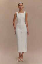 Reyna Denim Midi Dress in White – Chic&Drifts