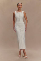 Reyna Denim Midi Dress in White – Chic&Drifts