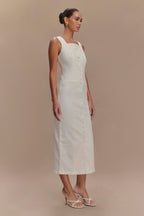 Reyna Denim Midi Dress in White – Chic&Drifts