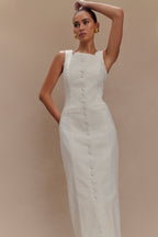 Reyna Denim Midi Dress in White – Chic&Drifts