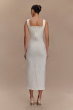 Reyna Denim Midi Dress in White – Chic&Drifts