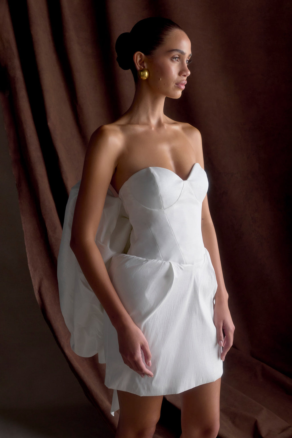 Suzette Taffeta Bow Mini Dress in White – Chic&Drifts
