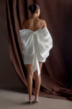 Suzette Taffeta Bow Mini Dress in White – Chic&Drifts