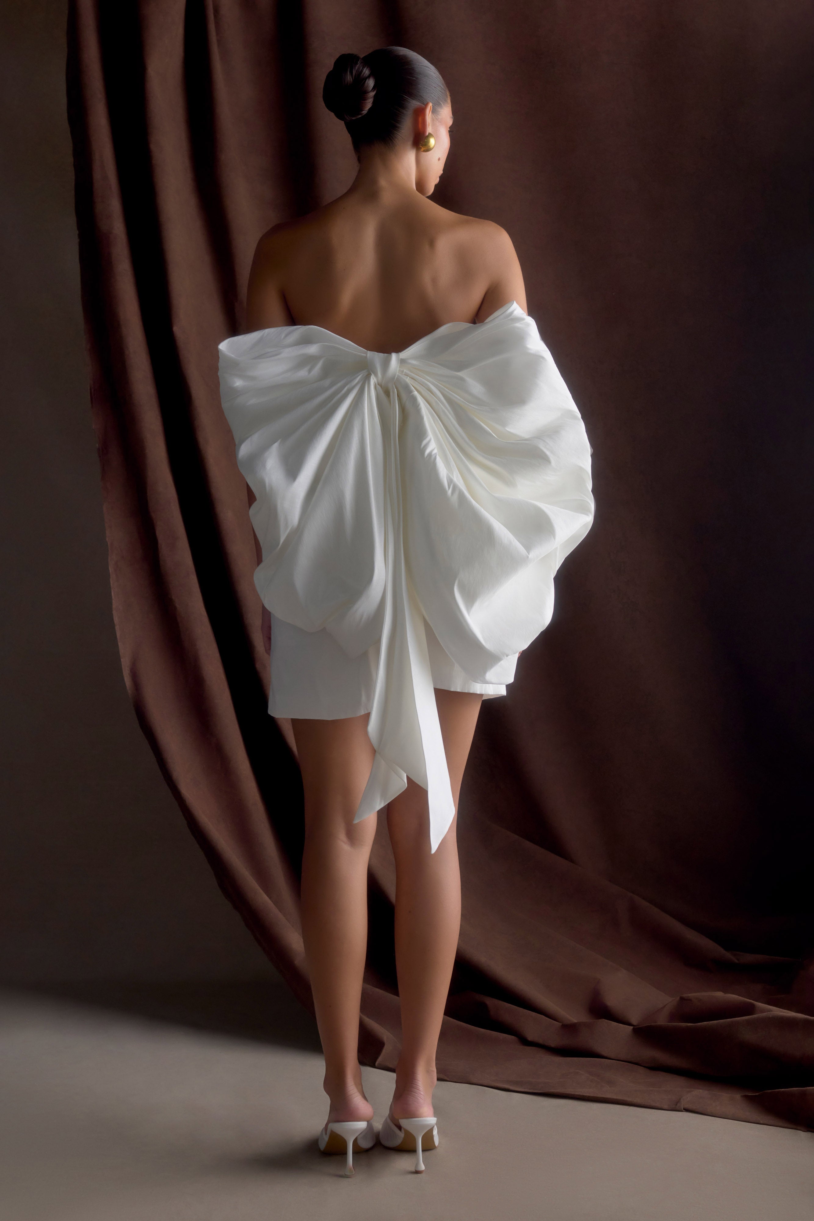 Suzette Taffeta Bow Mini Dress in White – Chic&Drifts