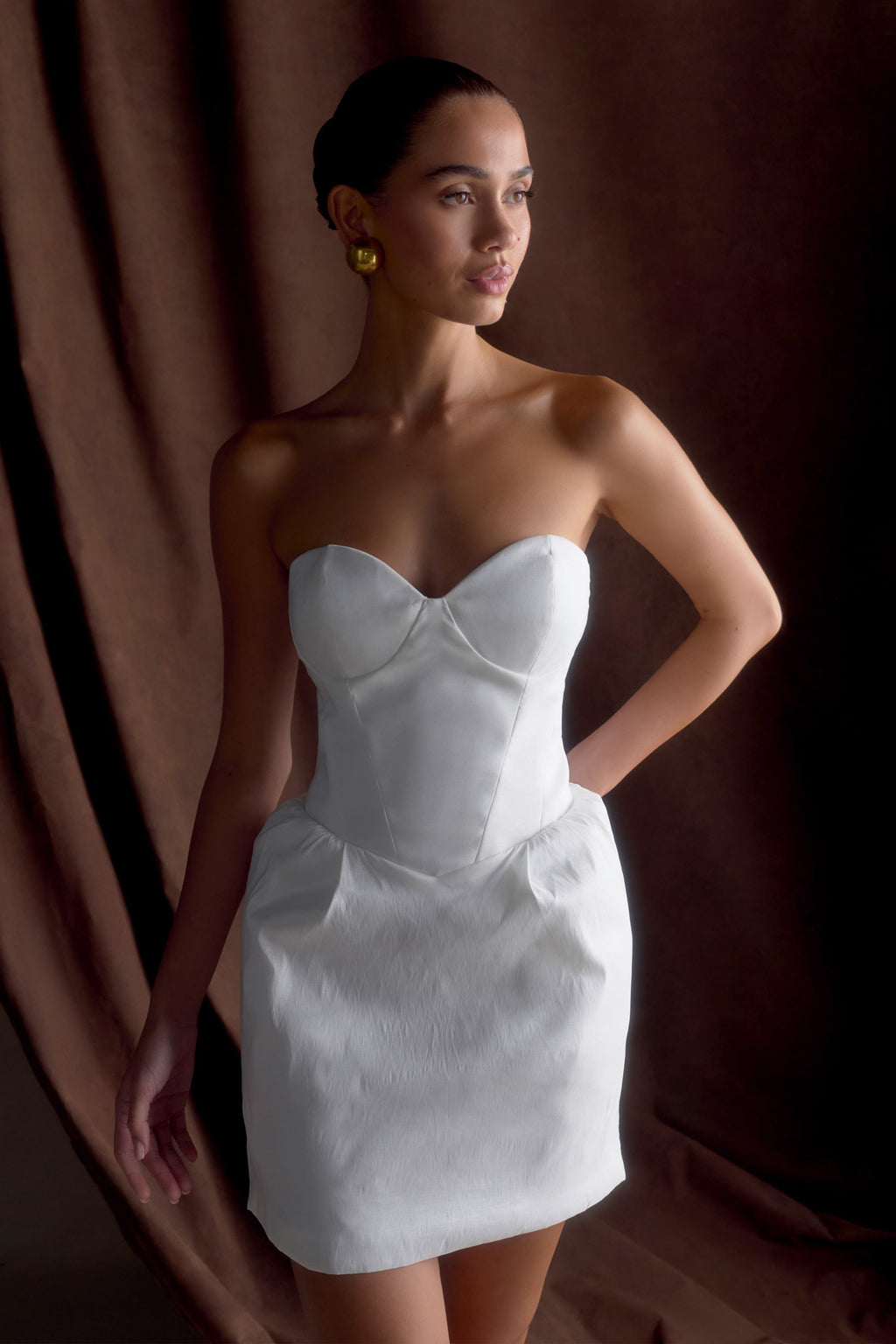 Suzette Taffeta Bow Mini Dress in White – Chic&Drifts
