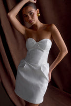Suzette Taffeta Bow Mini Dress in White – Chic&Drifts