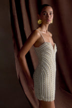 Naveena Embellished Mini Dress in Silver – Chic&Drifts