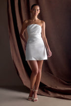 Leslie Gathered Taffeta Mini Dress in White – Chic&Drifts