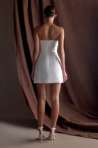 Leslie Gathered Taffeta Mini Dress in White – Chic&Drifts