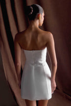 Leslie Gathered Taffeta Mini Dress in White – Chic&Drifts