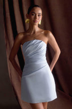 Leslie Gathered Taffeta Mini Dress in Frosted Blue – Chic&Drifts