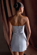 Leslie Gathered Taffeta Mini Dress in Frosted Blue – Chic&Drifts