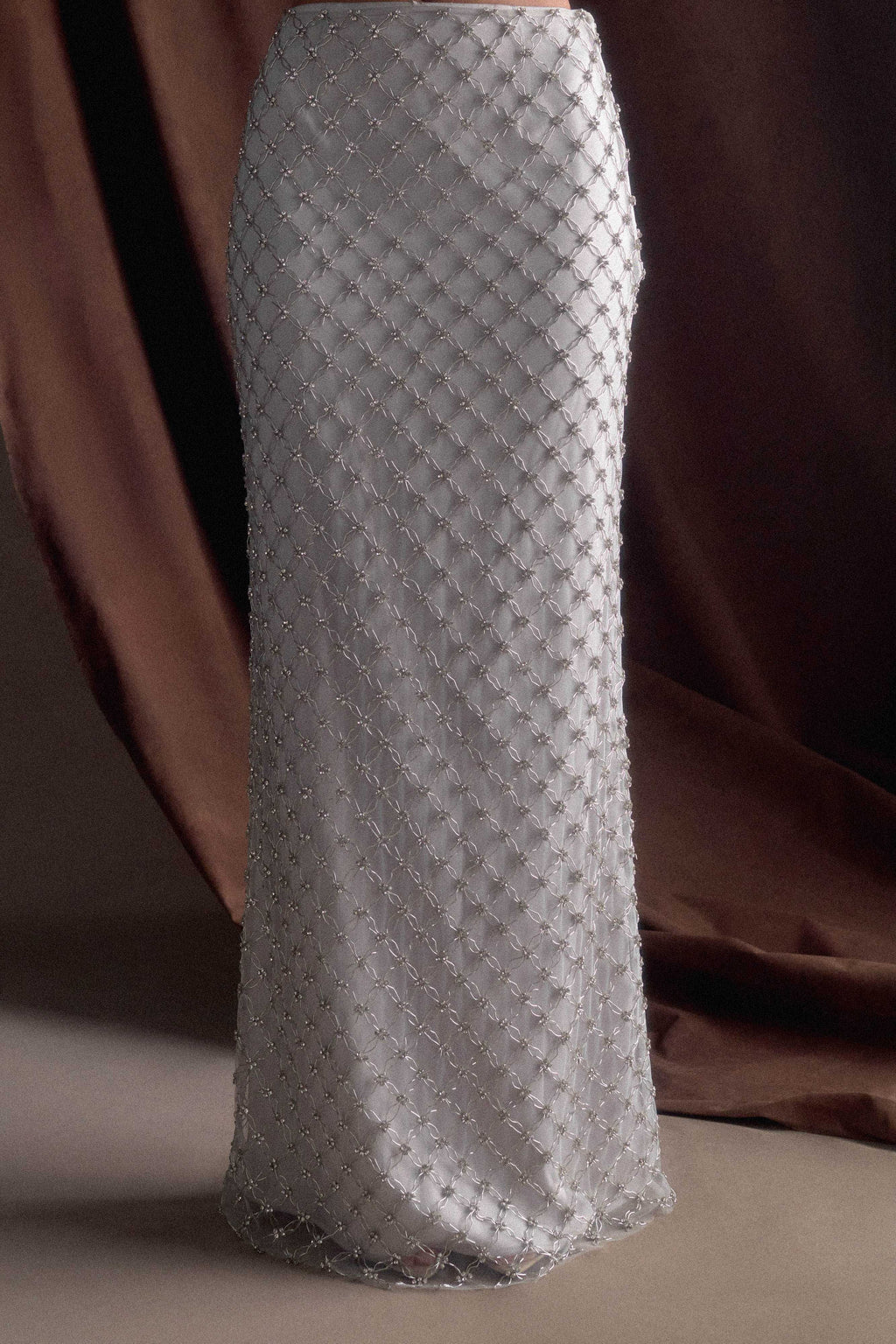 Zuri Hand Beaded Embellished Maxi Skirt in Silver – Chic&Drifts
