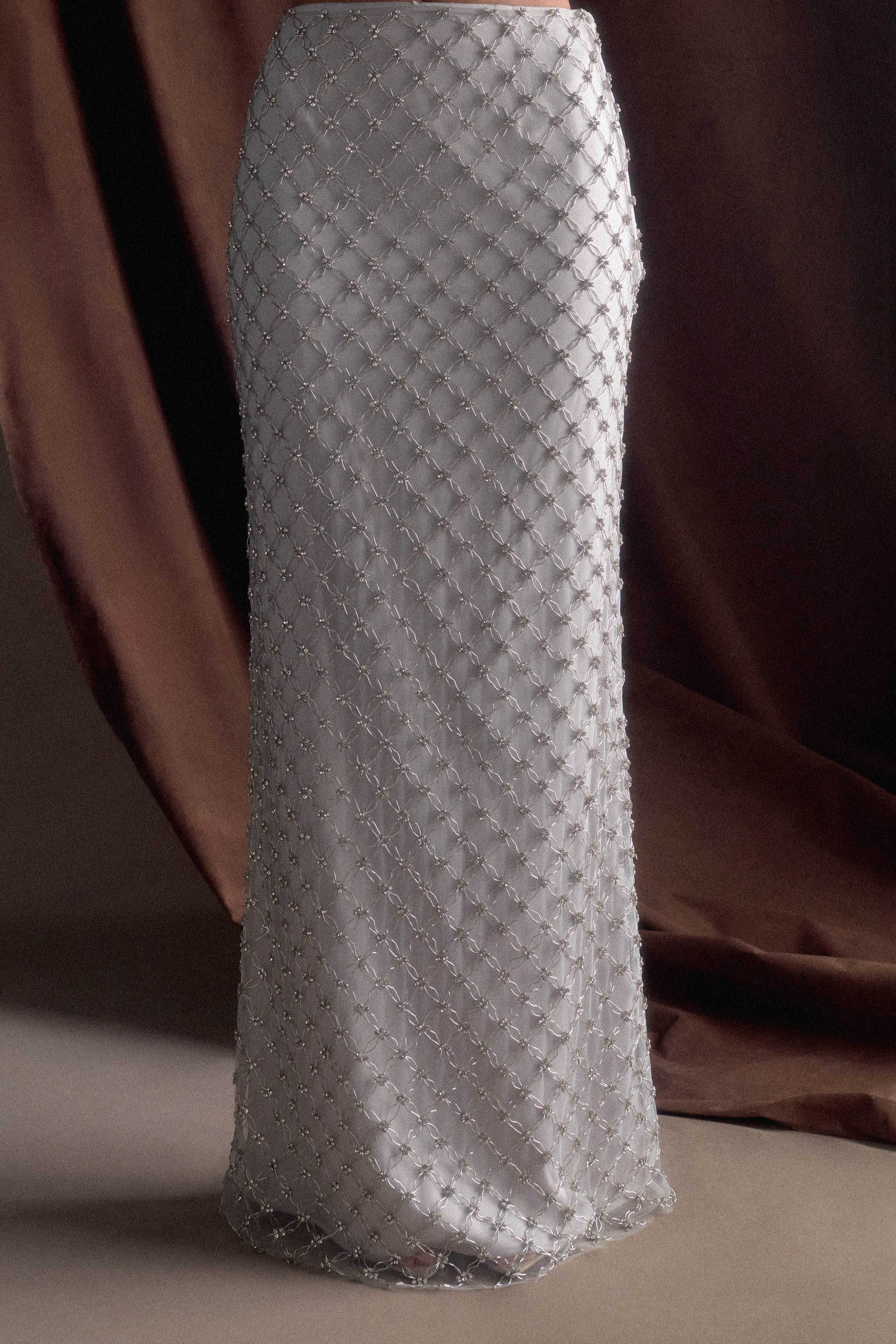 Zuri Hand Beaded Embellished Maxi Skirt in Silver – Chic&Drifts