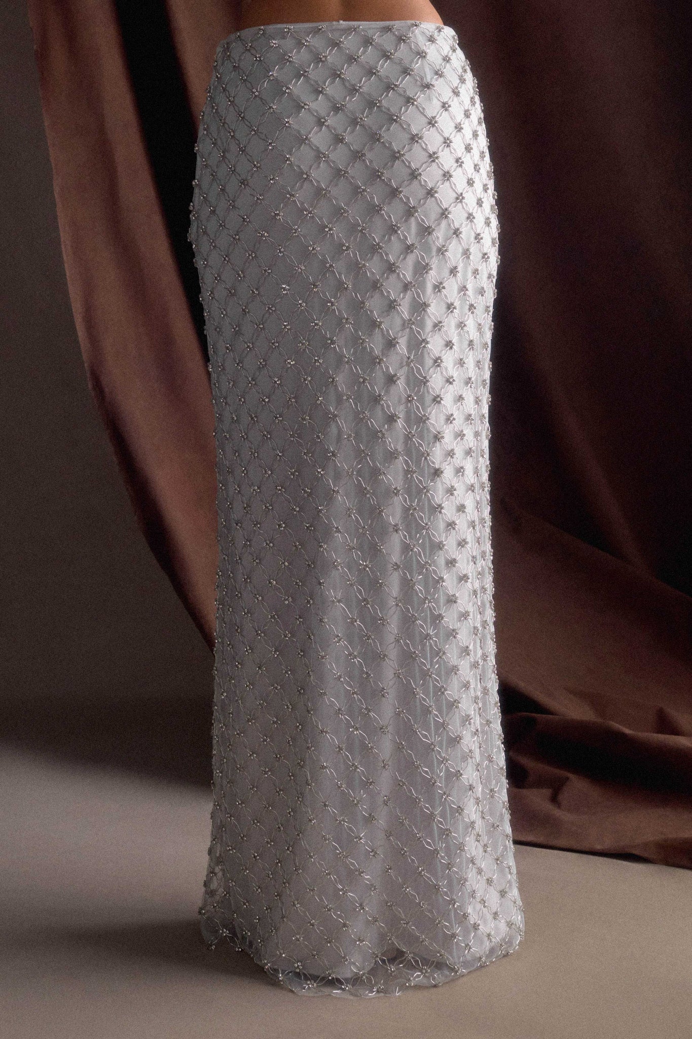 Zuri Hand Beaded Embellished Maxi Skirt in Silver – Chic&Drifts