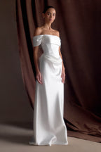 Luna Satin Off Shoulder Gown in White – Chic&Drifts