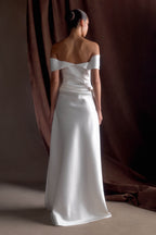 Luna Satin Off Shoulder Gown in White – Chic&Drifts