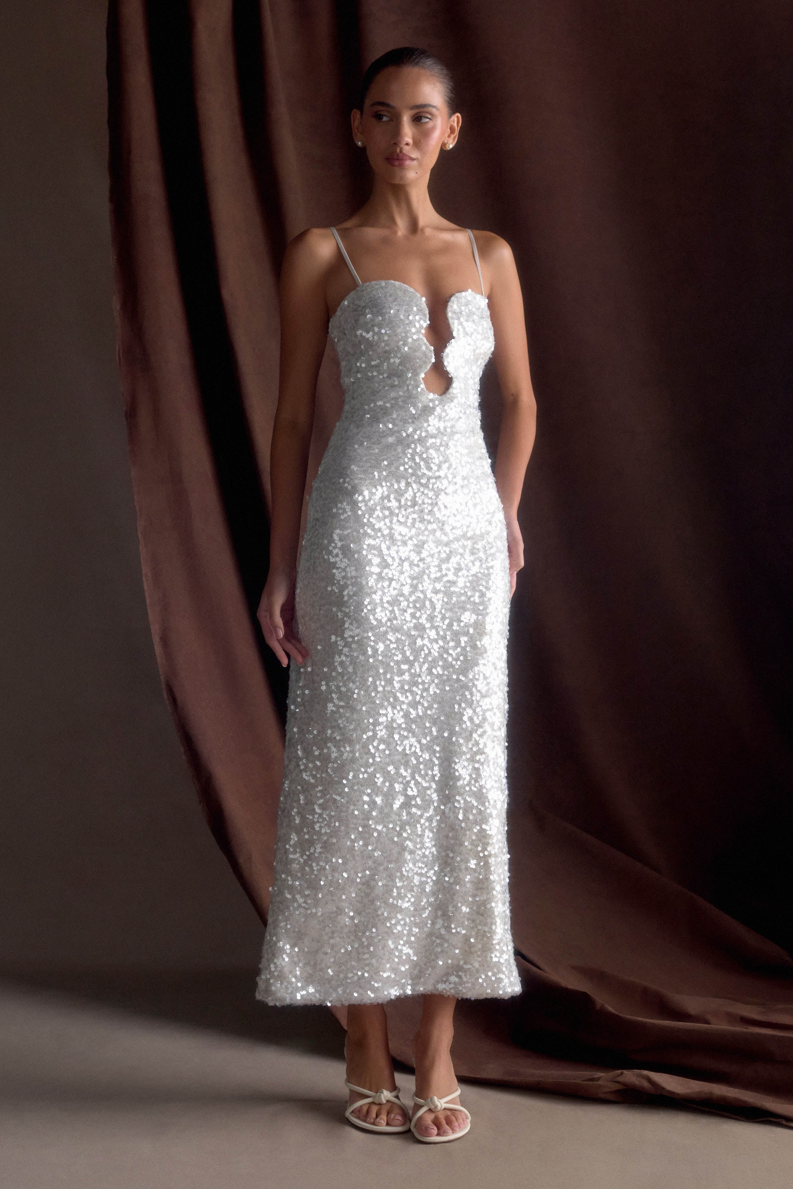 Makari Sequin Maxi Dress in White – Chic&Drifts