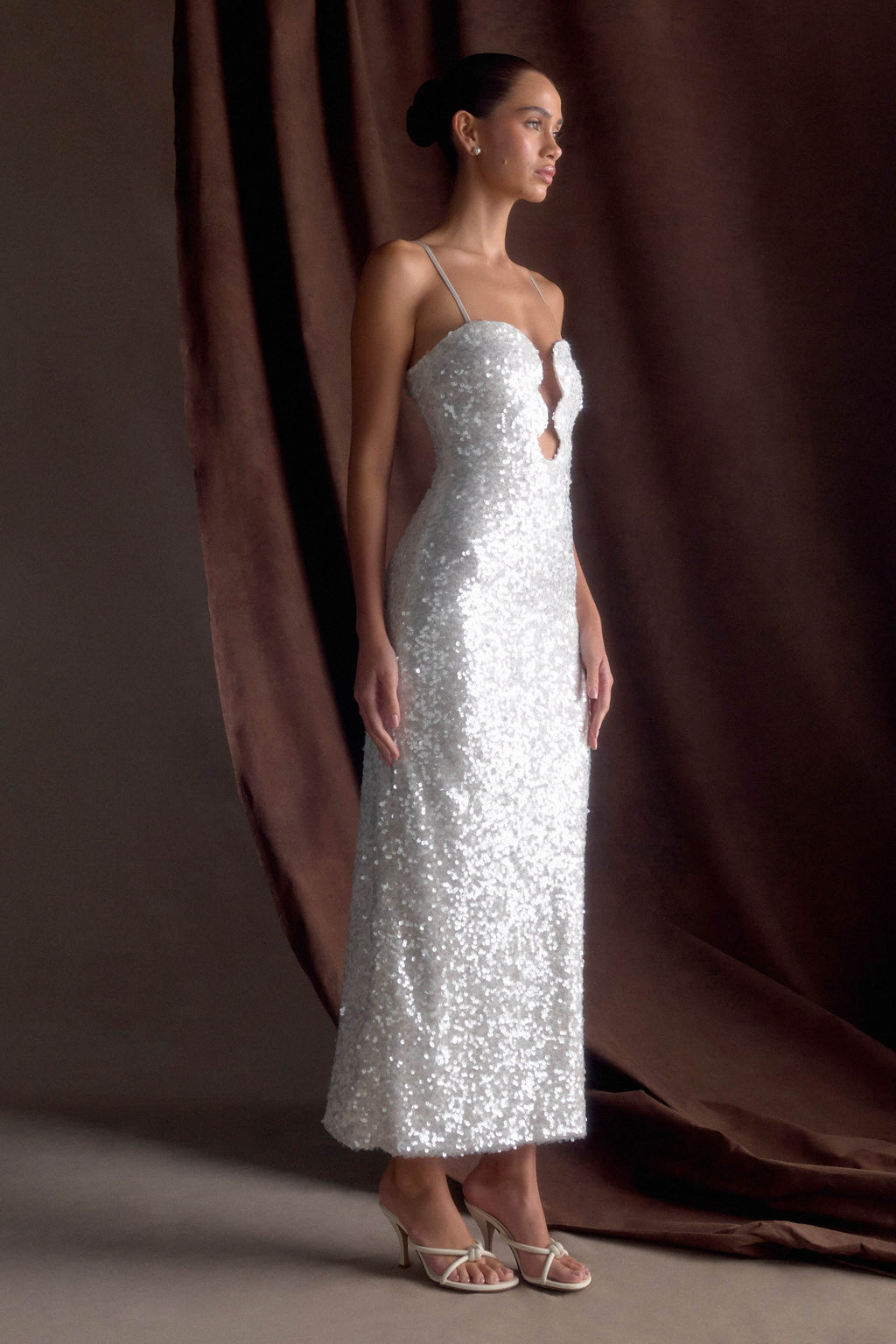 Makari Sequin Maxi Dress in White – Chic&Drifts