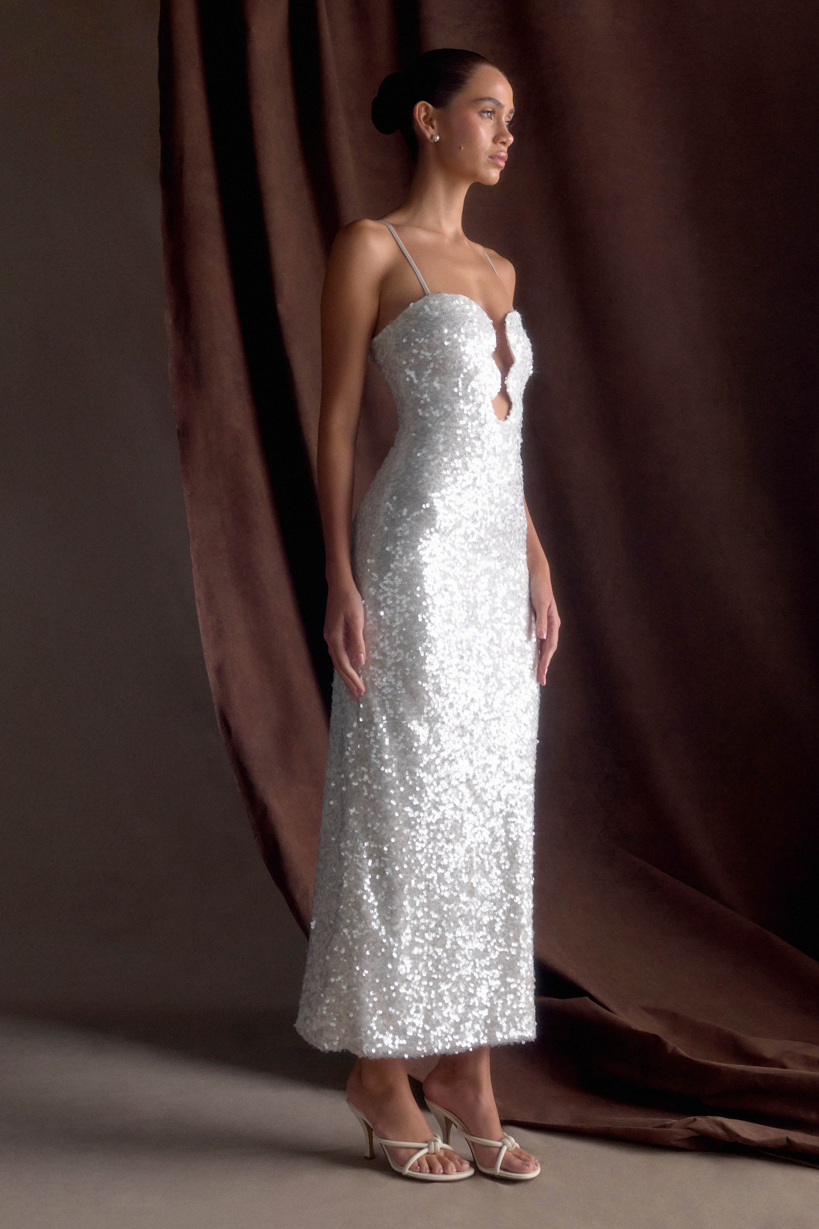 Makari Sequin Maxi Dress in White – Chic&Drifts