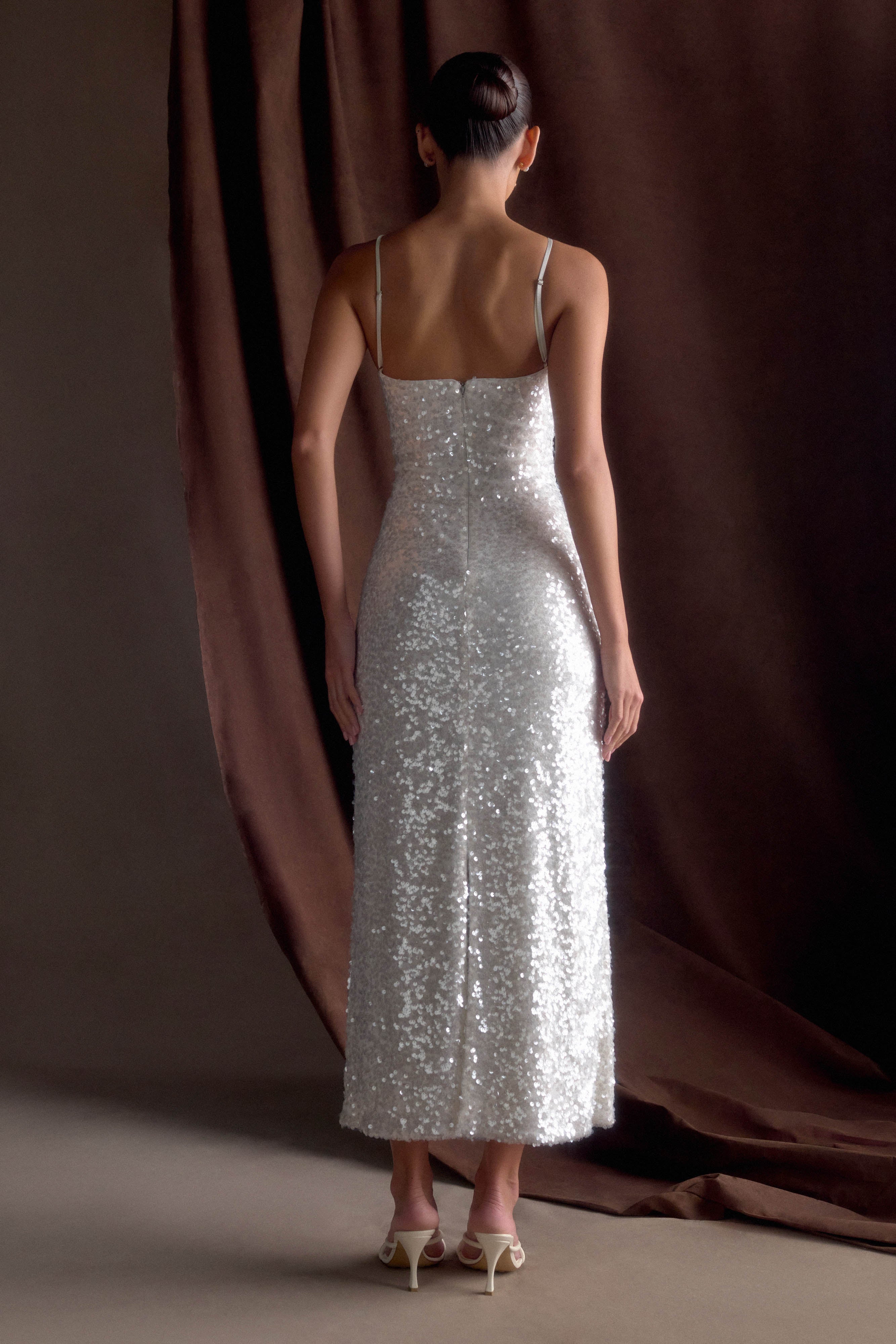 Makari Sequin Maxi Dress in White – Chic&Drifts