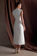 Audrine Suiting Sleeveless Midi Dress in Ivory – Chic&Drifts