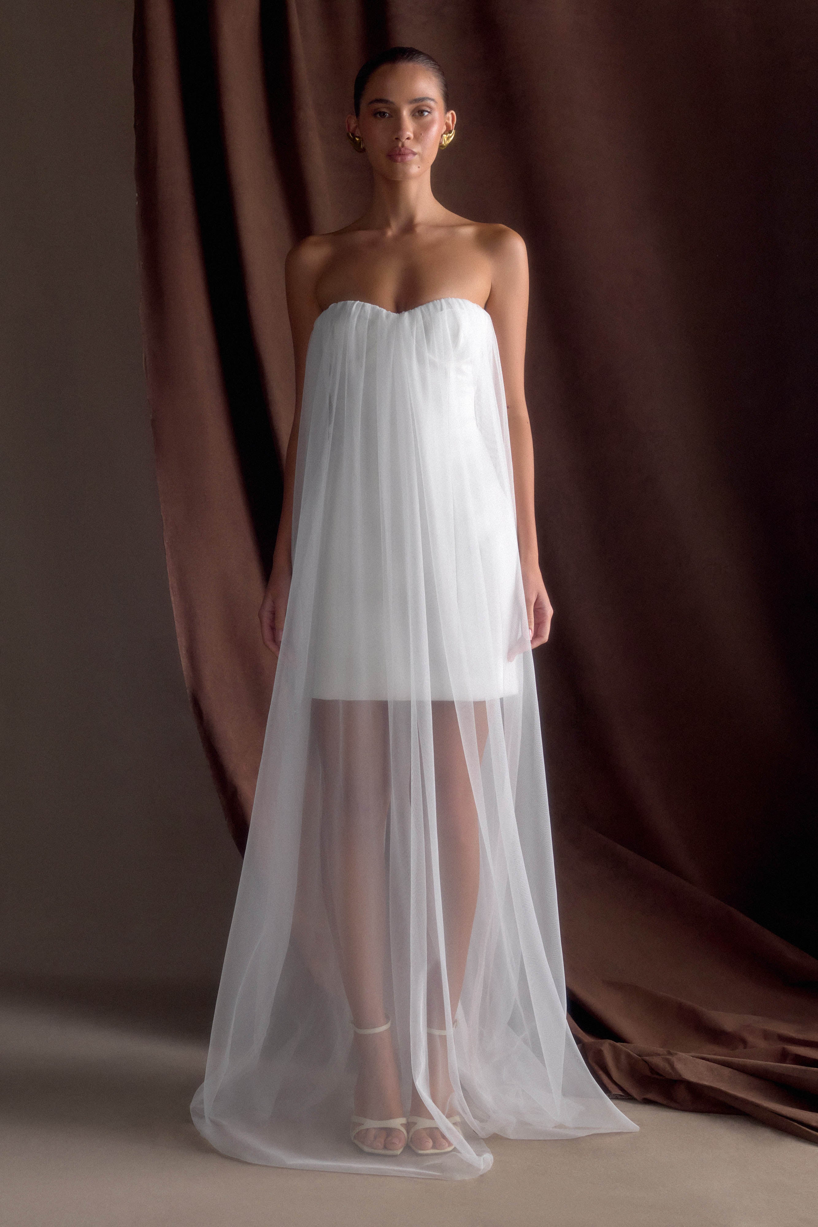 Bettany Chiffon Strapless Maxi Dress in White – Chic&Drifts