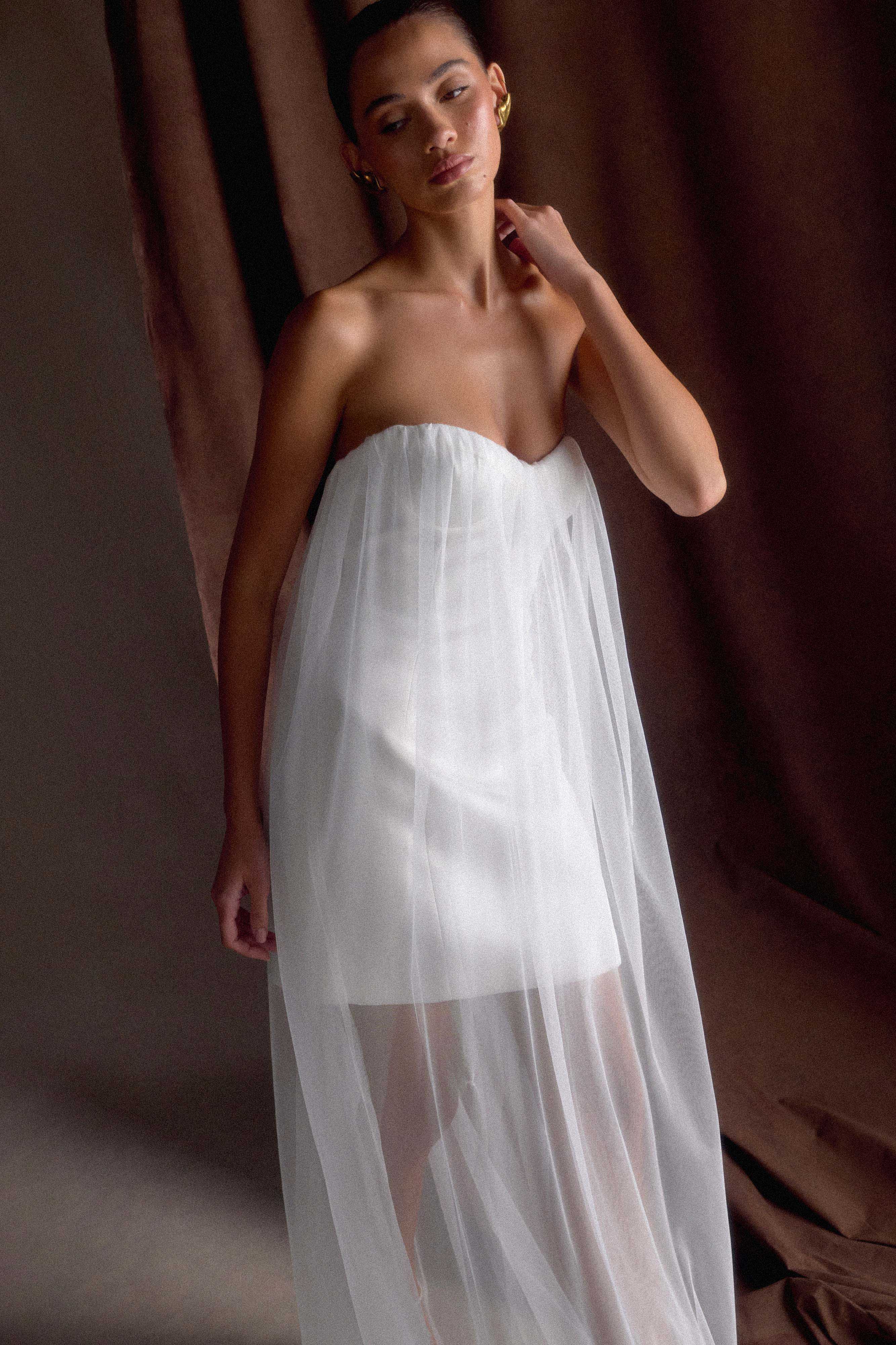 Bettany Chiffon Strapless Maxi Dress in White – Chic&Drifts