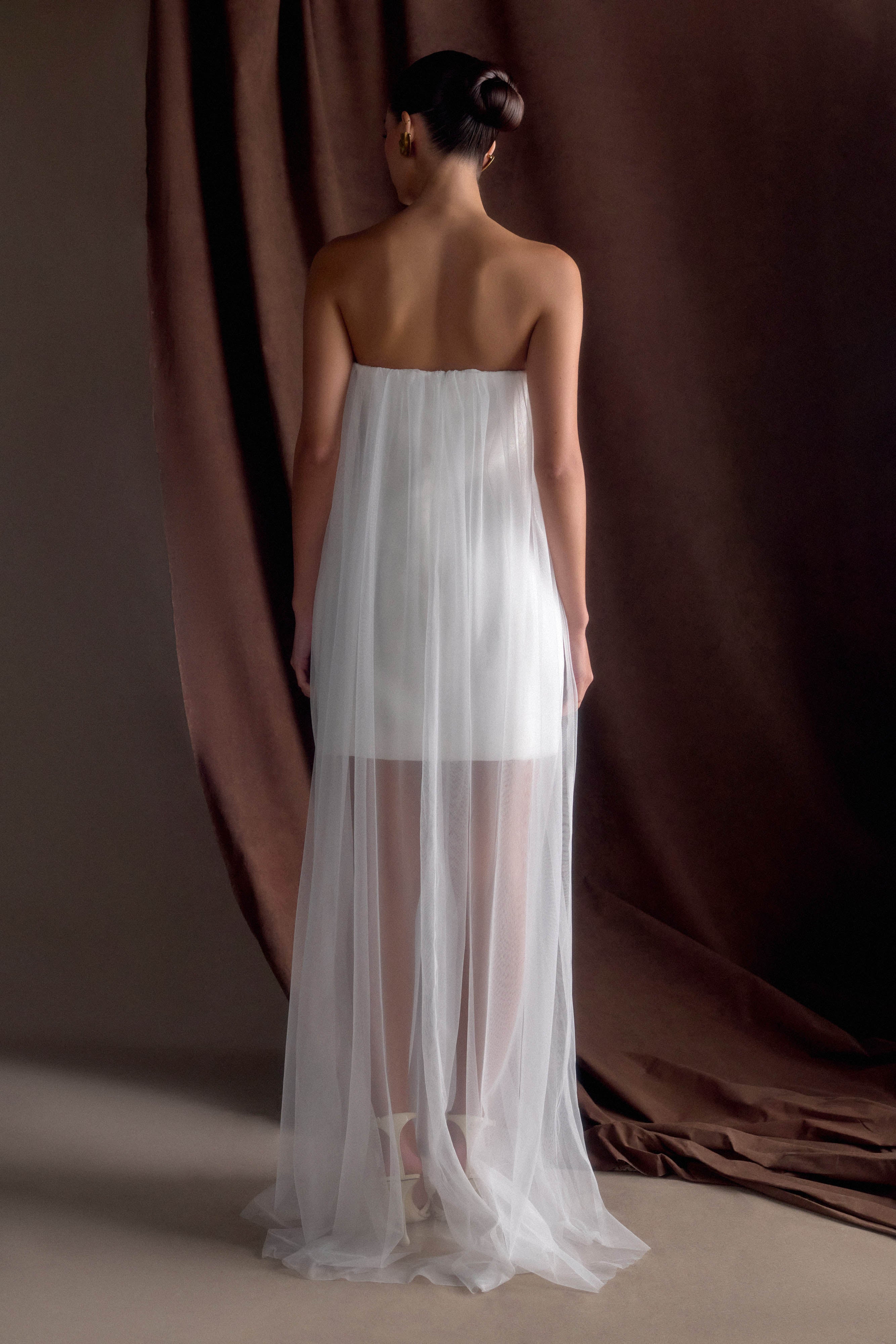 Bettany Chiffon Strapless Maxi Dress in White – Chic&Drifts