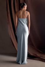 Lilly Sweetheart Satin Maxi Dress in Frosted Blue – Chic&Drifts