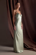 Lilly Sweetheart Satin Maxi Dress in Sage – Chic&Drifts