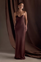 Lilly Sweetheart Satin Maxi Dress in Dark Chocolate – Chic&Drifts