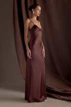 Lilly Sweetheart Satin Maxi Dress in Dark Chocolate – Chic&Drifts