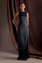 Violet Sleeveless Satin Maxi Dress in Black – Chic&Drifts
