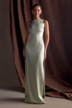 Violet Sleeveless Satin Maxi Dress in Sage – Chic&Drifts