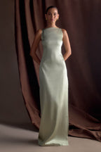 Violet Sleeveless Satin Maxi Dress in Sage – Chic&Drifts
