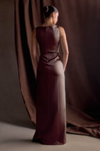 Violet Sleeveless Satin Maxi Dress in Dark Chocolate – Chic&Drifts