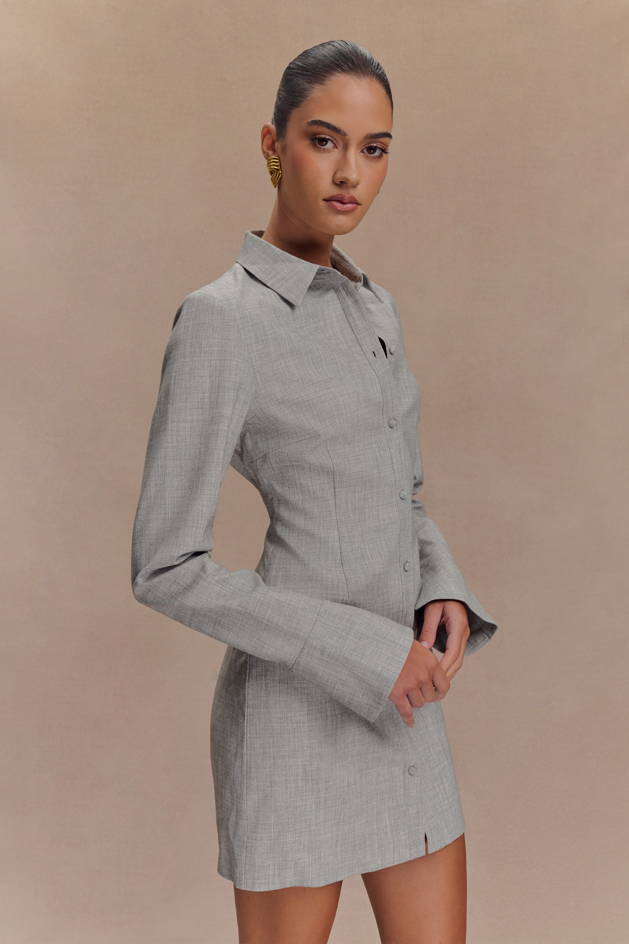 Dorian Fitted Shirt Mini Dress in Charcoal Marle – Chic&Drifts