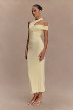 Anastasia One Shoulder Modal Midi Dress in Pale Lemon – Chic&Drifts