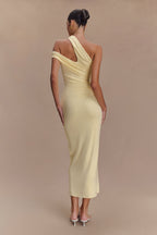 Anastasia One Shoulder Modal Midi Dress in Pale Lemon – Chic&Drifts