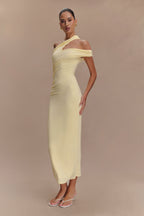Anastasia One Shoulder Modal Midi Dress in Pale Lemon – Chic&Drifts